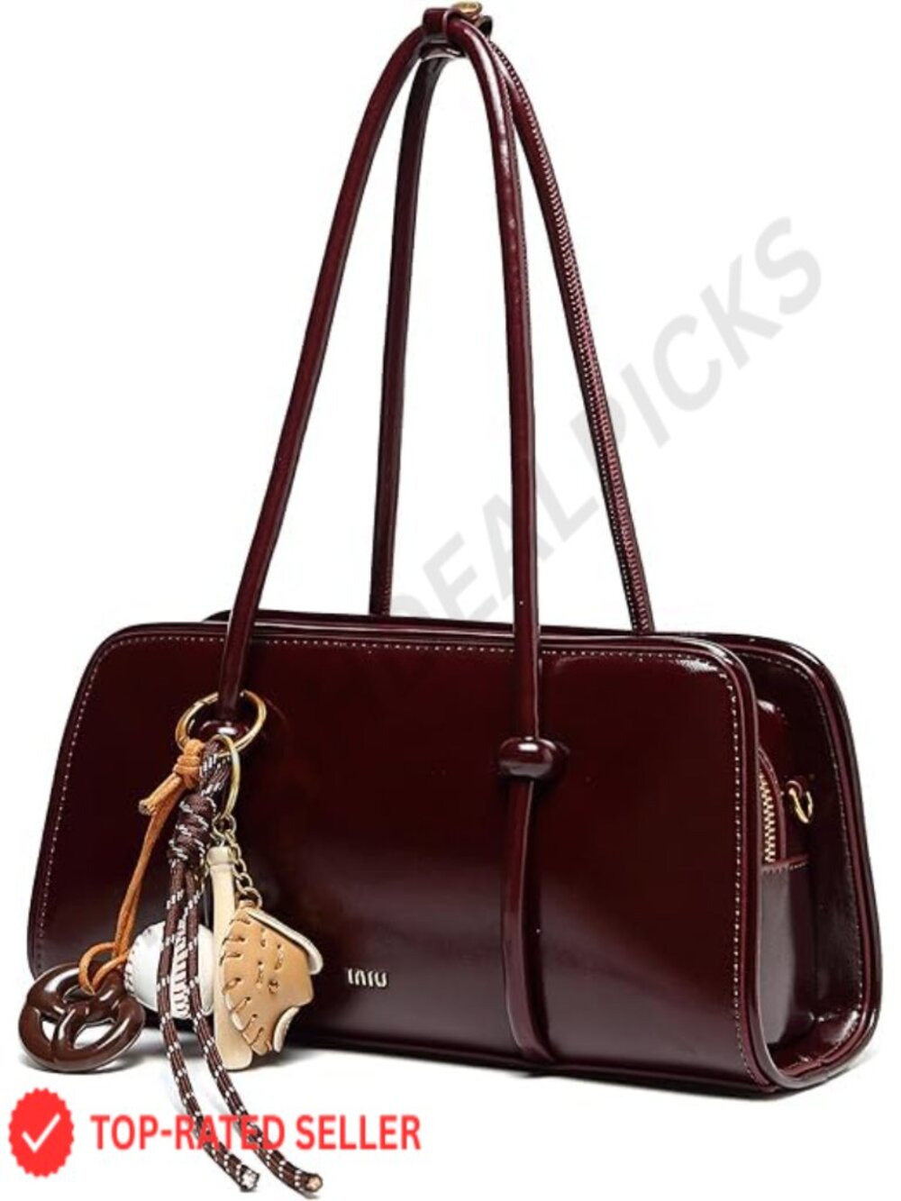Leather Satchel Bag with Baseball Keychain, Shoulder Tote, Crossbody Handbag